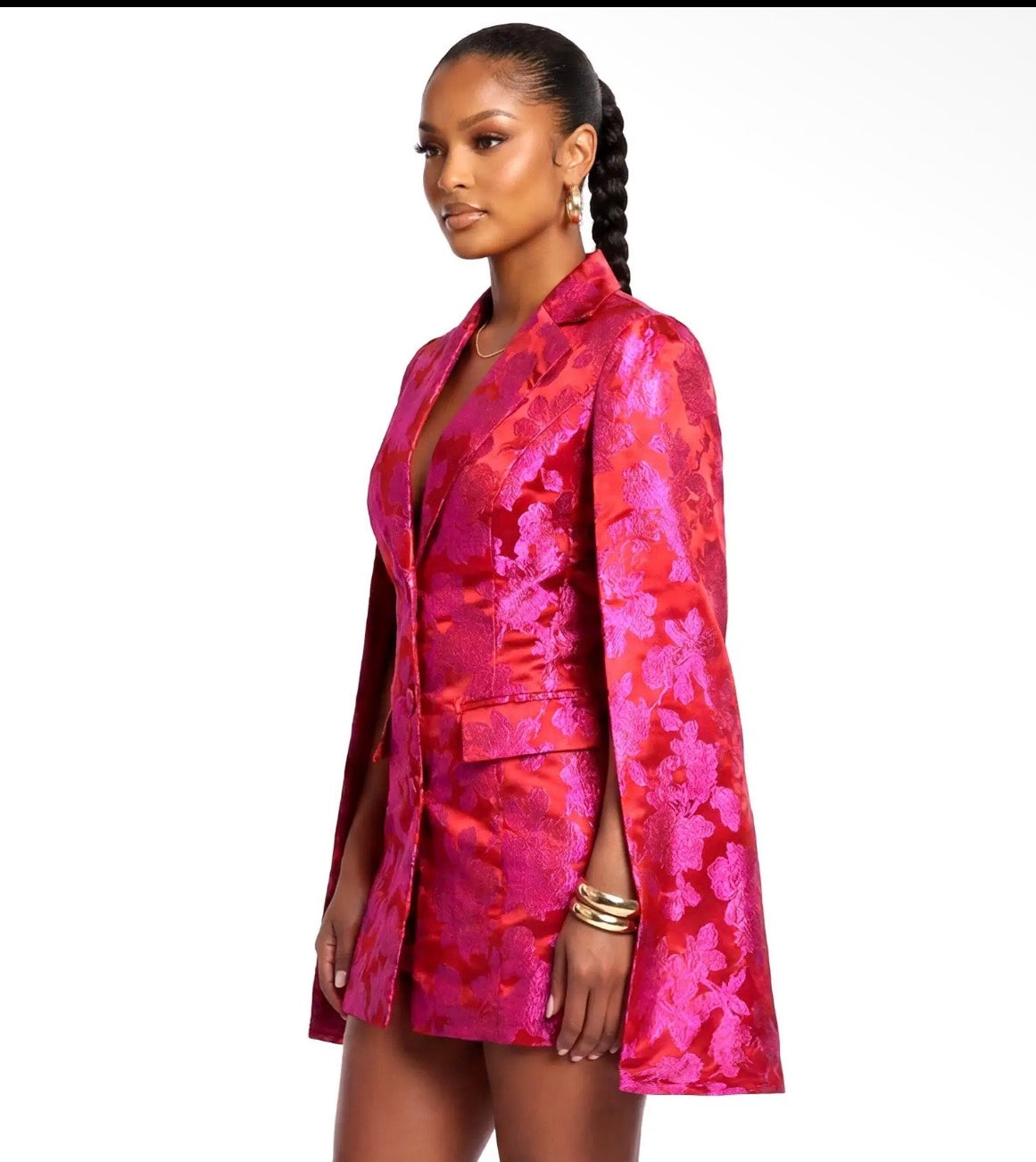 Women’s Pink-Red Floral Cape Blazer Dress
