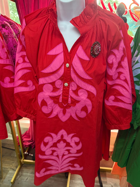 NWT Red Tunic with Pink Appliqué Dress