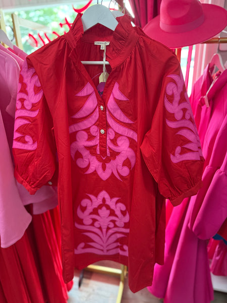 NWT Red Tunic with Pink Appliqué Dress