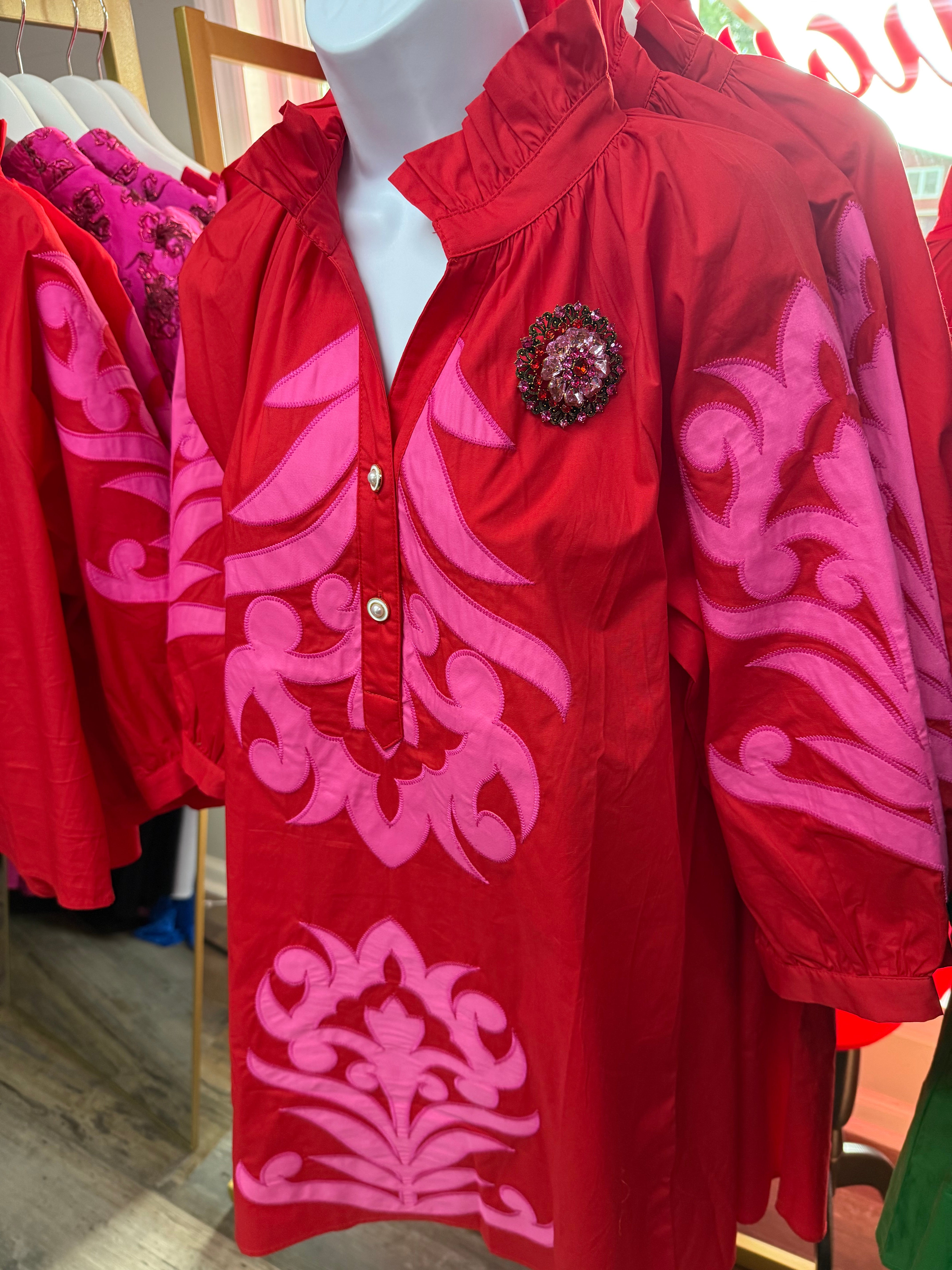 NWT Red Tunic with Pink Appliqué Dress