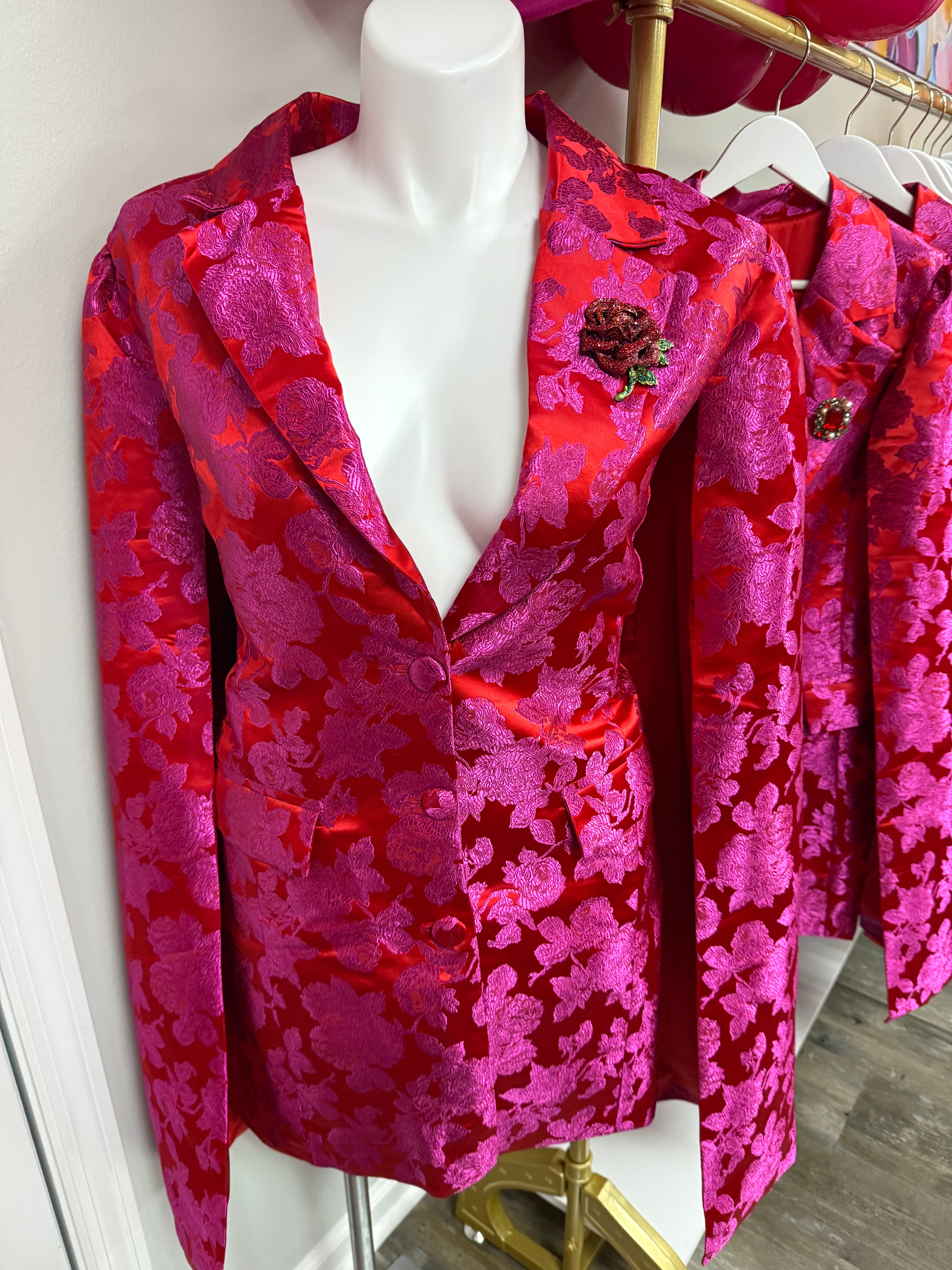 Women’s Pink-Red Floral Cape Blazer Dress